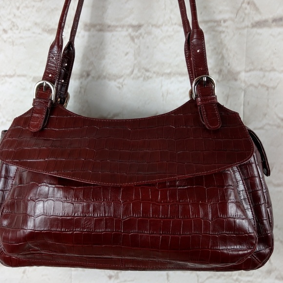 Maxx New York Handbags - Maxx New York burgundy leather Croc embossed purse
